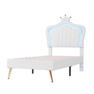 OKWISH DETSKÁ posteľ 90/200 cm biela s LED osvetlením a nastaviteľným čelom z MDF a umelej kože vyobraziť