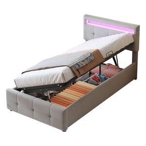 OKWISH ČALÚNENÁ posteľ 90/200 cm sivá s LED osvetlením a úložným priestorom zo zamatu vyobraziť