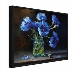 Wallarena ZARÁMOVANÉ obrazy kvetov vo váze vintage modrá 120x80 cm vyobraziť