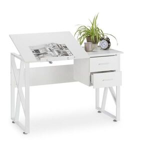Relaxdays STÔL Biely písací naklápací 2 zásuvky 110x55 cm vyobraziť