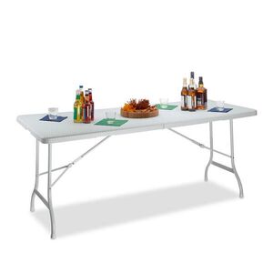 Relaxdays STÔL biely záhradný skladací ratanový vzhľad plast 178x74 cm vyobraziť