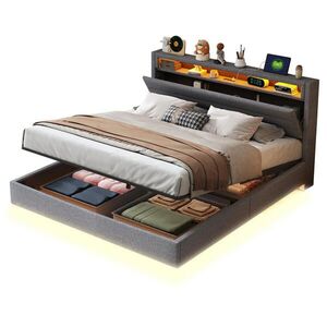 Redom ČALÚNENÁ posteľ 160/200 cm s USB portom, LED osvetlením a hydraulickým úložným priestorom, Sivá vyobraziť