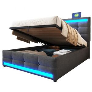 Redom ČALÚNENÁ posteľ 90/200 cm s RGB LED osvetlením, USB portami a nastaviteľným čelom, Sivá vyobraziť