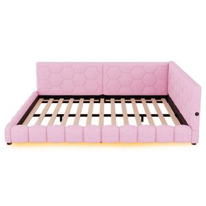 Modfu ČALÚNENÁ posteľ z MDF a velúru 140x200 cm ružová s LED osvetlením, USB a USB-C portom vyobraziť