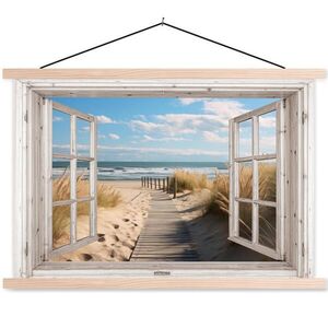 MuchoWow PLAGÁT S MAGNETICKÝMI LIŠTAMI Okno - more - pobrežie - príroda - výhľad - pláž - Waddenské more 90x60 cm vyobraziť