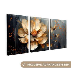 MuchoWow 3-DIELNA sada Kvetina - zlatá - abstraktná - farba 120x60 cm vyobraziť