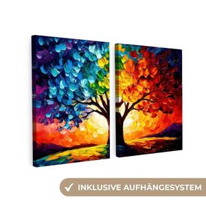 MuchoWow 2-DIELNA sada Strom - farebné - vzhľad farby - abstraktné 60x40 cm vyobraziť