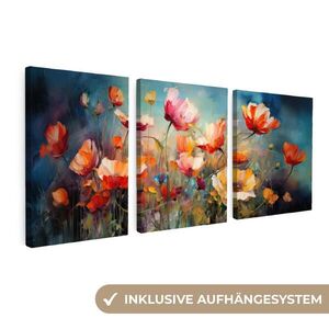 MuchoWow 3-DIELNA sada Kvety - farebné - abstraktné 90x40 cm vyobraziť
