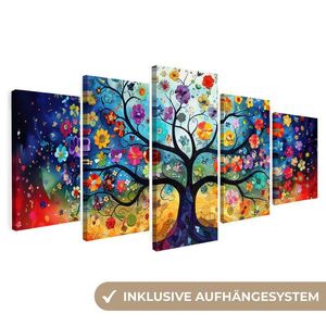 MuchoWow 5-DIELNA sada Farebné - Strom života - Kvety - Abstraktné 100x50 cm vyobraziť
