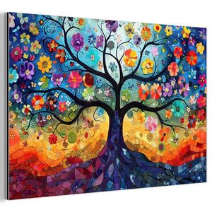 MuchoWow KOVOVÝ OBRAZ Umenie - Strom života - Kvety - Hippie 90x60 cm vyobraziť