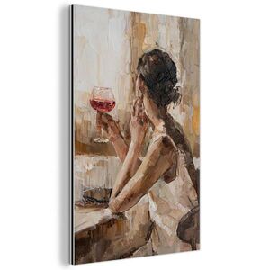 MuchoWow KOVOVÝ OBRAZ Olejomaľba - Žena - Víno 60x90 cm vyobraziť
