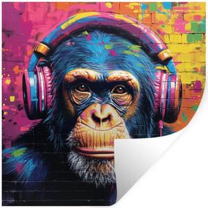 MuchoWow NÁLEPKA NA STENU Graffiti - Šimpanz - Street art - Slúchadlá - Opica 50x50 cm vyobraziť