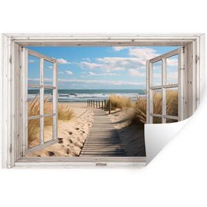 MuchoWow NÁLEPKA NA STENU Okno - more - pobrežie - príroda - výhľad - pláž - Waddenské more 120x80 cm vyobraziť