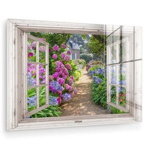 MuchoWow OBRAZ NA AKRYLOVOM SKLE Hortenzie - Priehľadné - Kvety - Leto - Fialová - Cesta 90x60 cm vyobraziť