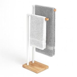 Relaxdays DRŽIAK Biely voľne stojaci 2-tyčový kov bambus 80, 5 cm vyobraziť