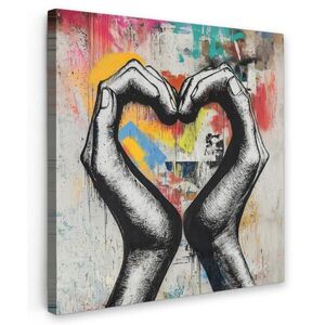 MuchoWow OBRAZ NA PLÁTNE Ruky - Srdce - Street art - Graffiti 20x20 cm vyobraziť