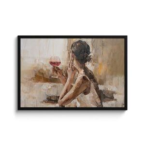 MuchoWow ZARÁMOVANÝ PLAGÁT Olejomaľba - Žena - Víno 90x60 cm vyobraziť
