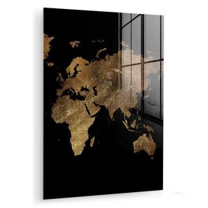 MuchoWow OBRAZ NA AKRYLOVOM SKLE Mapa sveta - Zlato - Luxus - Zem - Čierna 60x80 cm vyobraziť