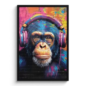 MuchoWow ZARÁMOVANÝ PLAGÁT Graffiti - Šimpanz - Street art - Slúchadlá - Opica 60x90 cm vyobraziť