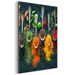 MuchoWow KOVOVÝ OBRAZ Bylinky - korenie - lyžičky 60x80 cm vyobraziť