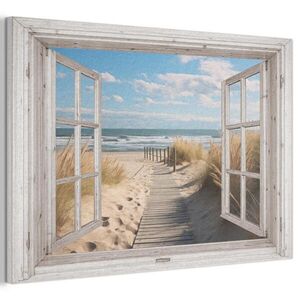 MuchoWow AKUSTICKÝ OBRAZ Okno - more - pobrežie - príroda - výhľad - pláž - Waddenské more 90x60 cm vyobraziť