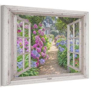 MuchoWow AKUSTICKÝ OBRAZ Hortenzie - Priehľadné - Kvety - Leto - Fialová - Cesta 90x60 cm vyobraziť