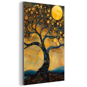 MuchoWow KOVOVÝ OBRAZ Strom - Mesiac - Kvety - Zlato - Umenie 20x30 cm vyobraziť