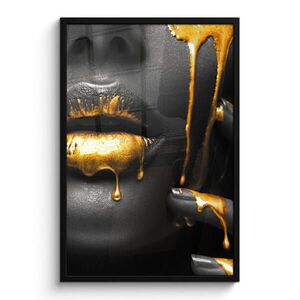MuchoWow ZARÁMOVANÝ PLAGÁT Žena - čierna - zlatá - tvár - pery 60x90 cm vyobraziť