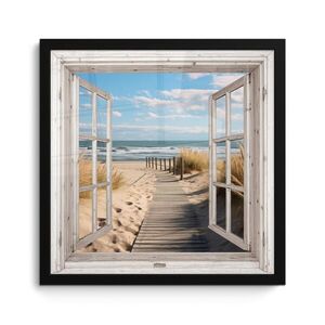 MuchoWow ZARÁMOVANÝ PLAGÁT Okno - more - pobrežie - príroda - výhľad - pláž - Waddenské more 40x40 cm vyobraziť