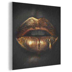 MuchoWow AKUSTICKÝ OBRAZ Žena - portrét - pery - zlatá - čierna 60x60 cm vyobraziť