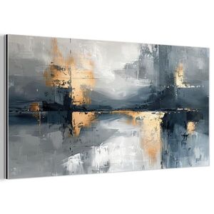 MuchoWow KOVOVÝ OBRAZ Umenie - sivé - zlaté - abstraktné 80x40 cm vyobraziť