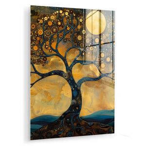MuchoWow OBRAZ NA AKRYLOVOM SKLE Strom - Mesiac - Kvety - Zlato - Umenie 60x80 cm vyobraziť