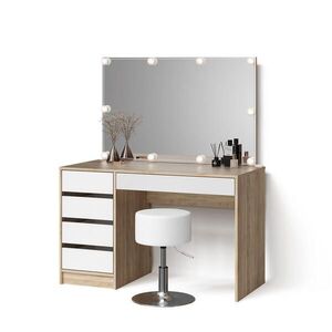 Livinity® TOALETNÝ STOLÍK Imola, biely/Sonoma, so zrkadlom, LED svetelnou reťazou a taburetkou vyobraziť