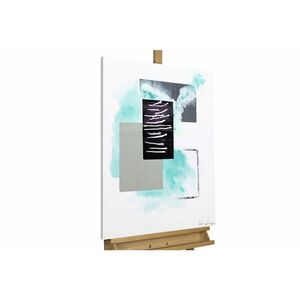 KUNSTLOFT RUČNE MAĽOVANÝ AKRYLOVÝ OBRAZ 60/80 cm, sivý/tyrkysový, abstraktný geometrický motív vyobraziť