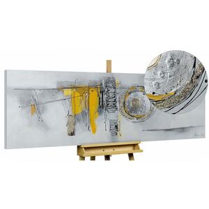 KUNSTLOFT RUČNE MAĽOVANÝ AKRYLOVÝ OBRAZ 150/50 cm, strieborný/žltý, abstraktný geometrický motív vyobraziť