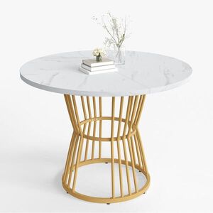 Redom JEDÁLENSKÝ stôl 100/75 cm s moderným mramorovým dekorom a stabilnou kovovou konštrukciou, Biela vyobraziť