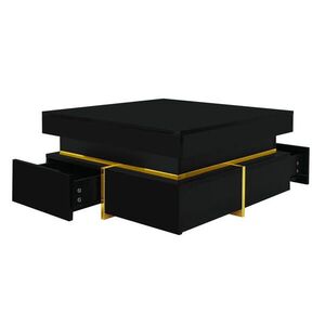 Redom KONFERENČNÝ stolík 70/70/35, 5 cm s 2 zásuvkami, vysokým leskom a zlatými detailmi, Čierna vyobraziť