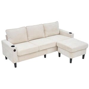 Redom ROHOVÁ sedačka 202/137/80 cm s USB a Type-C portmi, 2 držiakmi na nápoje a voľne kombinovateľným taburetom, Béžová vyobraziť