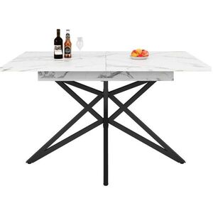 Redom JEDÁLENSKÝ stôl 120/160/80/76 cm rozkladací s mramorovým dekorom a hviezdicovou kovovou podnožou, Biela vyobraziť