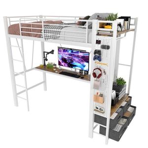 Redom VYVÝŠENÁ posteľ 90/200 cm s písacím stolom, LED osvetlením, USB a Type-C, 4 zásuvkami, Biela vyobraziť