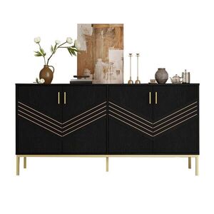 Redom SIDEBOARD 160/40/80, 5 cm so 4 dvierkami a nastaviteľnými policami, priestranný úložný priestor, Čierna/Drevo vyobraziť