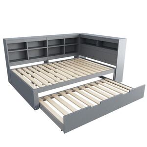 Redom POSTEĽ 140/200 cm s výsuvným lôžkom 90/190 cm, USB zásuvkou a úložnými priestormi z masívneho dreva, Sivá vyobraziť