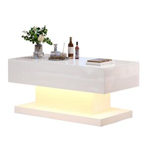 Redom KONFERENČNÝ stolík 100/50/45 cm z drevotriesky s hydraulickým zdvihom, posuvnou doskou, LED osvetlením a úložným priestorom, Biely vyobraziť