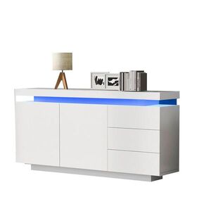 Redom SIDEBOARD 140/35/72, 5 cm s RGB LED osvetlením, bezrúčkovými zásuvkami a úložným priestorom, Biela vyobraziť