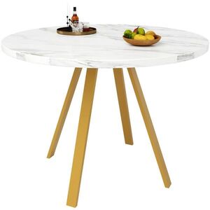 Redom JEDÁLENSKÝ stôl 80/80/75 cm, okrúhly, s MDF doskou a kovovými nohami, mramorový vzhľad, Biela/Zlatá vyobraziť
