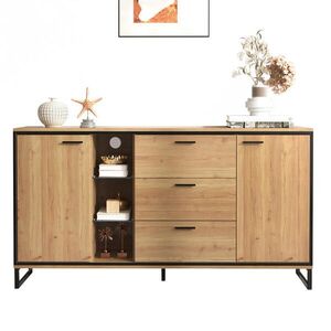 Redom SIDEBOARD 160/40/85 cm s 16-farebným LED osvetlením a sklenenými priehradkami, Natural vyobraziť