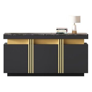 Redom SIDEBOARD 140/38/70 cm s 3 dvierkami a nastaviteľnými policami, mramorový dekor, Čierna vyobraziť
