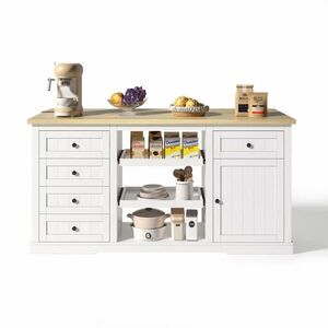 Redom SIDEBOARD 150/65/75, 5 cm s výklopnou rozširujúcou doskou, 5 zásuvkami a integrovanými zásuvkami, Naturálna+Biela vyobraziť