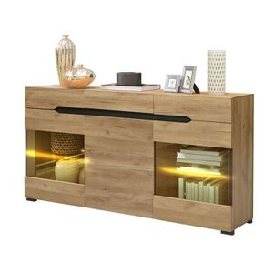 Redom SIDEBOARD 140/35/80 cm s LED osvetlením ovládaným cez aplikáciu, úložným priestorom a priehľadnými akrylovými dvierkami, Dub vyobraziť