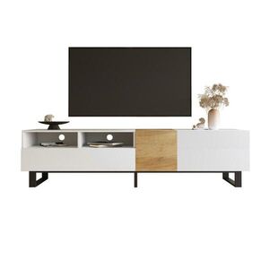 Redom TV skrinka 180/38/50 cm s 2 zásuvkami, 2 dvierkami a otvorenými priehradkami, moderný dizajn, Biela/drevo vyobraziť